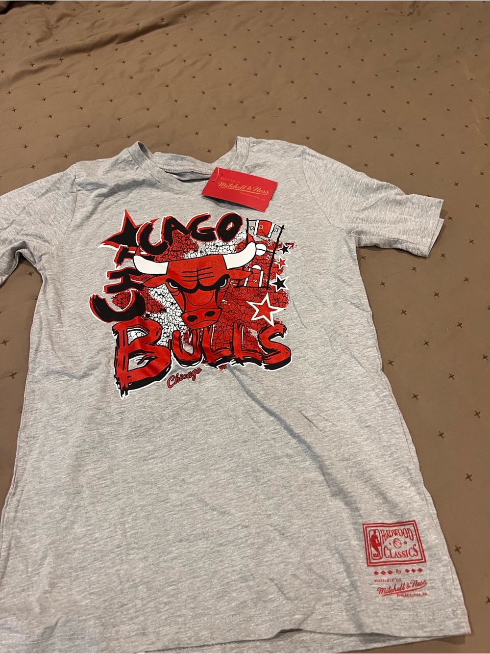 Mitchell & Ness Gray Kids Chicago Bulls Tee with Red Graphic